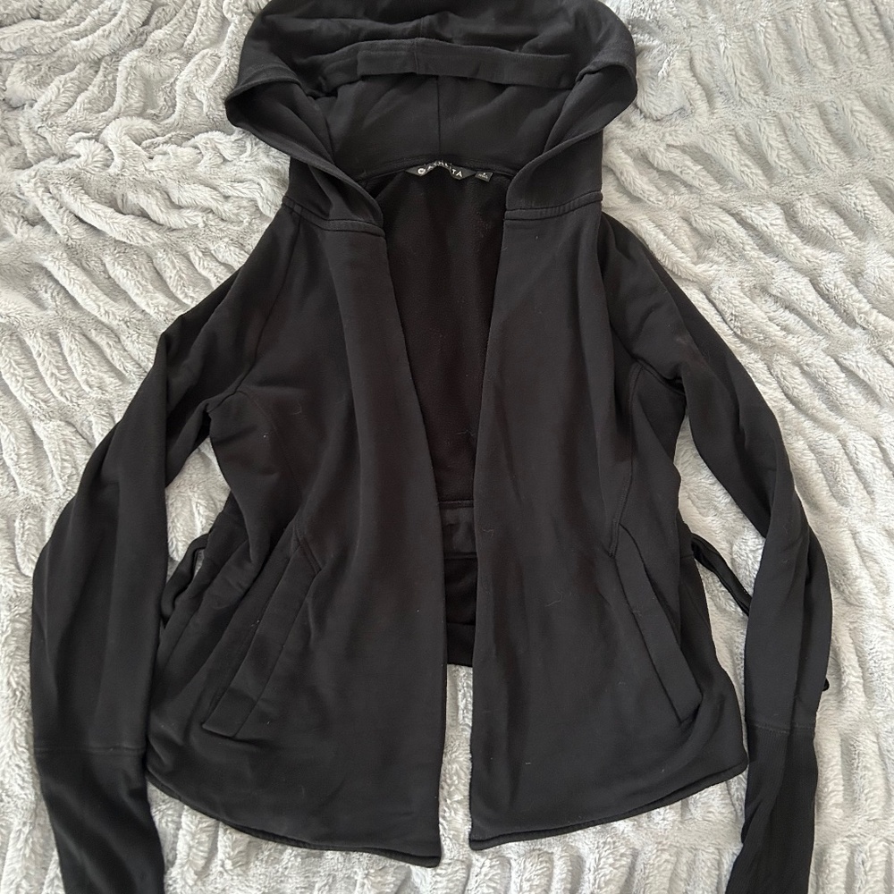Athleta open front hooded sweatshirt - cropped "peplum" back - adjustable